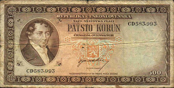 Front of Czechoslovakia p64a: 500 Korun from 1945