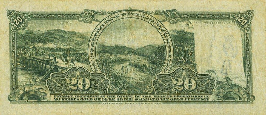Back of Danish West Indies p19a: 20 Francs from 1905