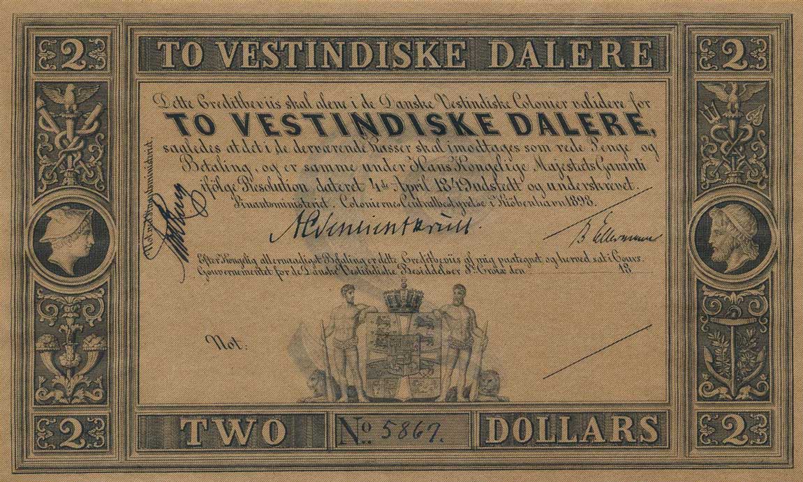 Front of Danish West Indies p8r: 2 Dalere from 1898
