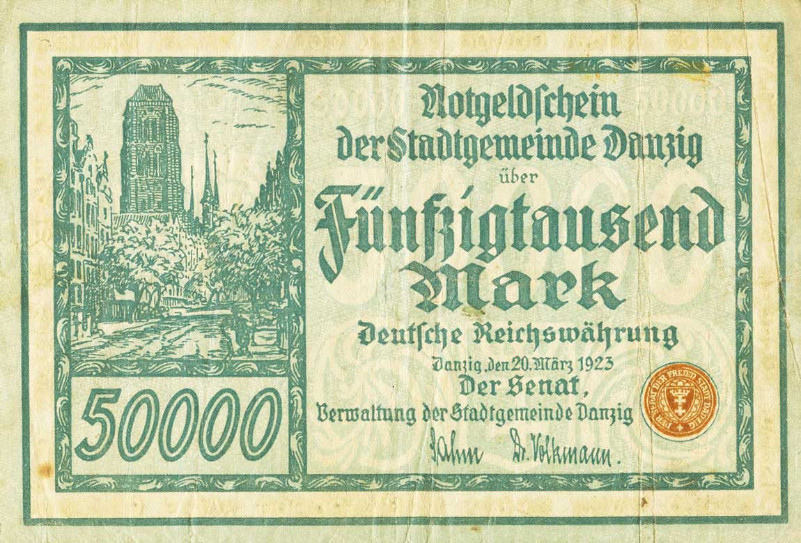 Front of Danzig p19: 50000 Mark from 1923