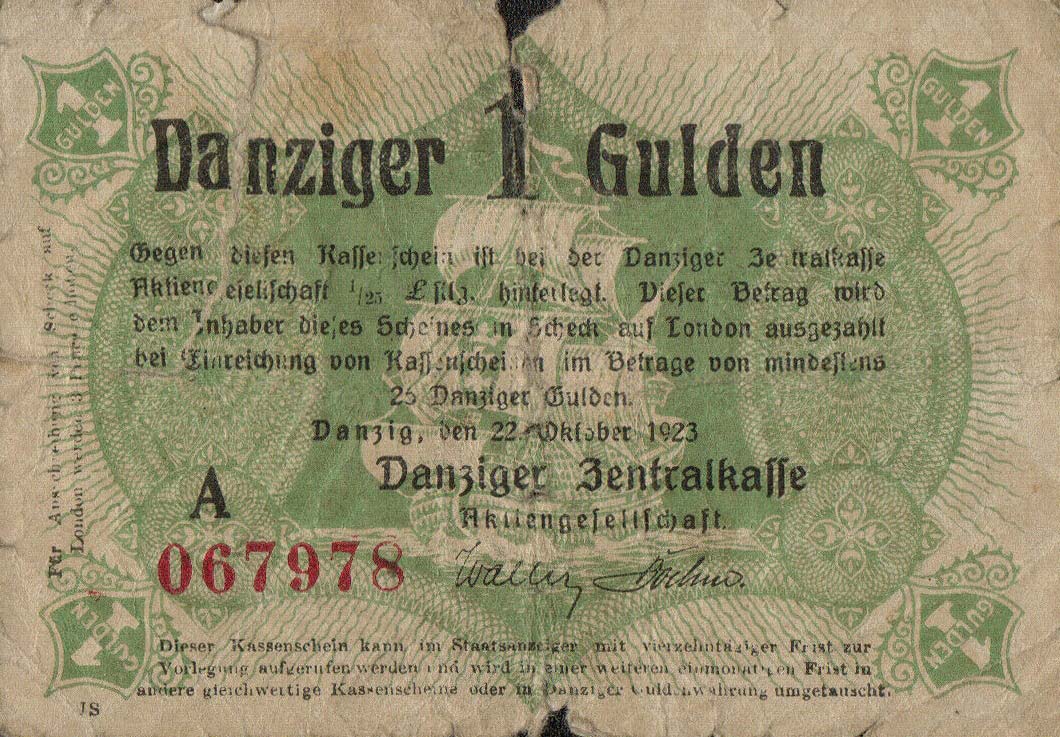 Front of Danzig p38a: 1 Gulden from 1923