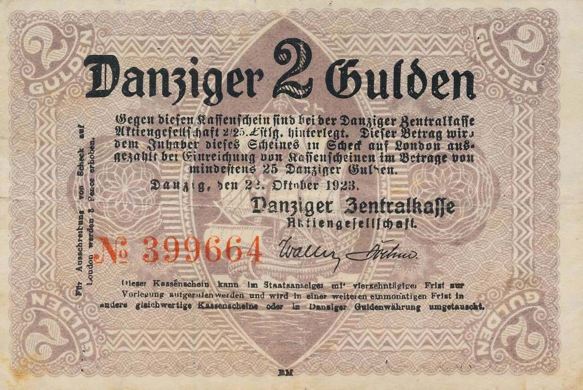 Front of Danzig p39: 2 Gulden from 1923