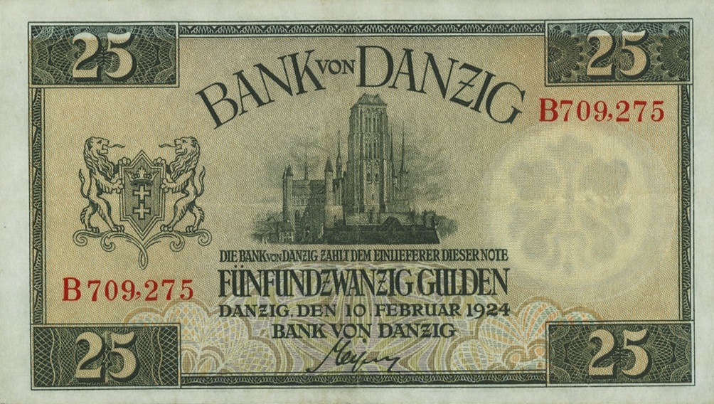 Front of Danzig p54: 25 Gulden from 1924