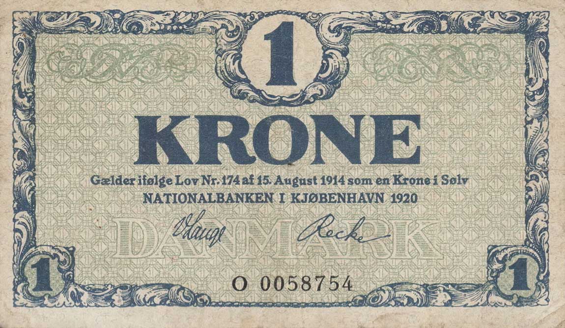 Front of Denmark p12e: 1 Krone from 1920