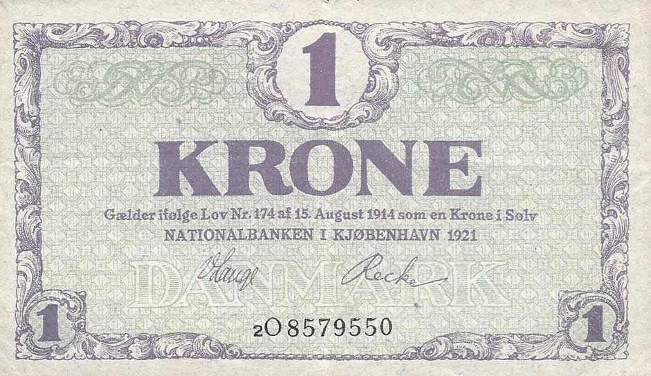 Front of Denmark p12h: 1 Krone from 1921