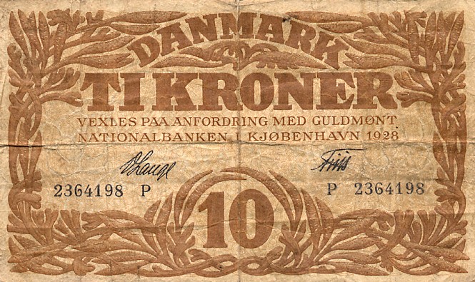 Front of Denmark p21aa: 10 Kroner from 1928