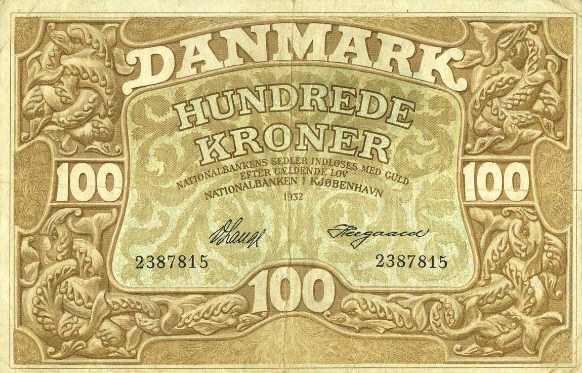 Front of Denmark p28b: 100 Kroner from 1932