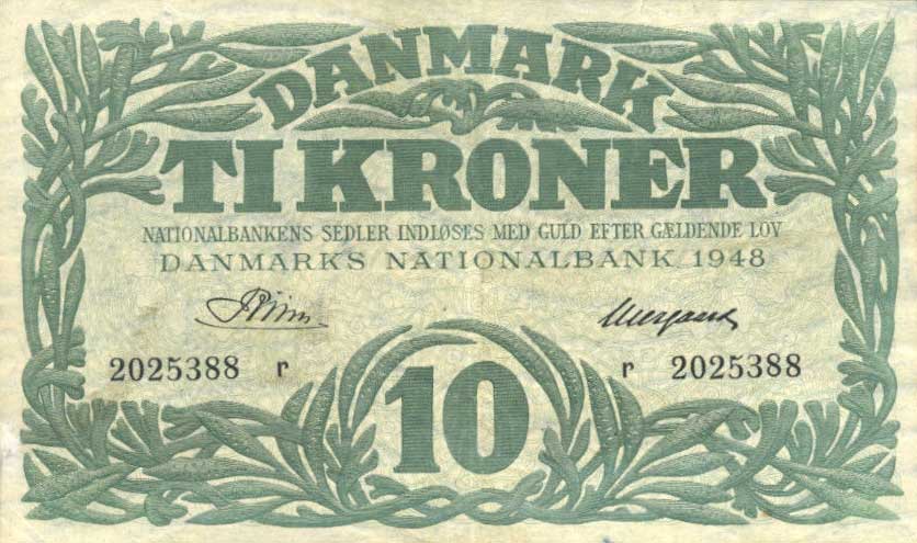 Front of Denmark p37k: 10 Kroner from 1948