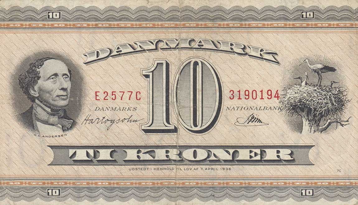 Front of Denmark p44l: 10 Kroner from 1957