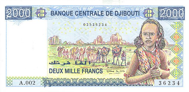 Front of Djibouti p43: 2000 Francs from 2005