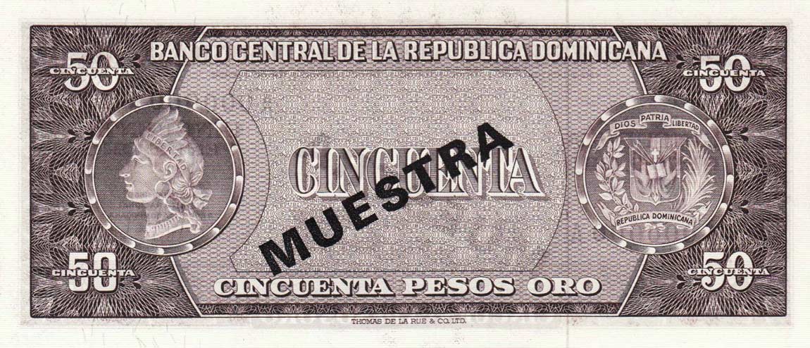 Back of Dominican Republic p103s1: 50 Pesos Oro from 1964