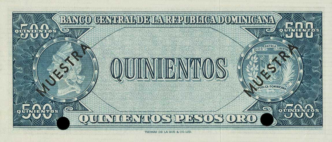 Back of Dominican Republic p105s2: 500 Pesos Oro from 1964