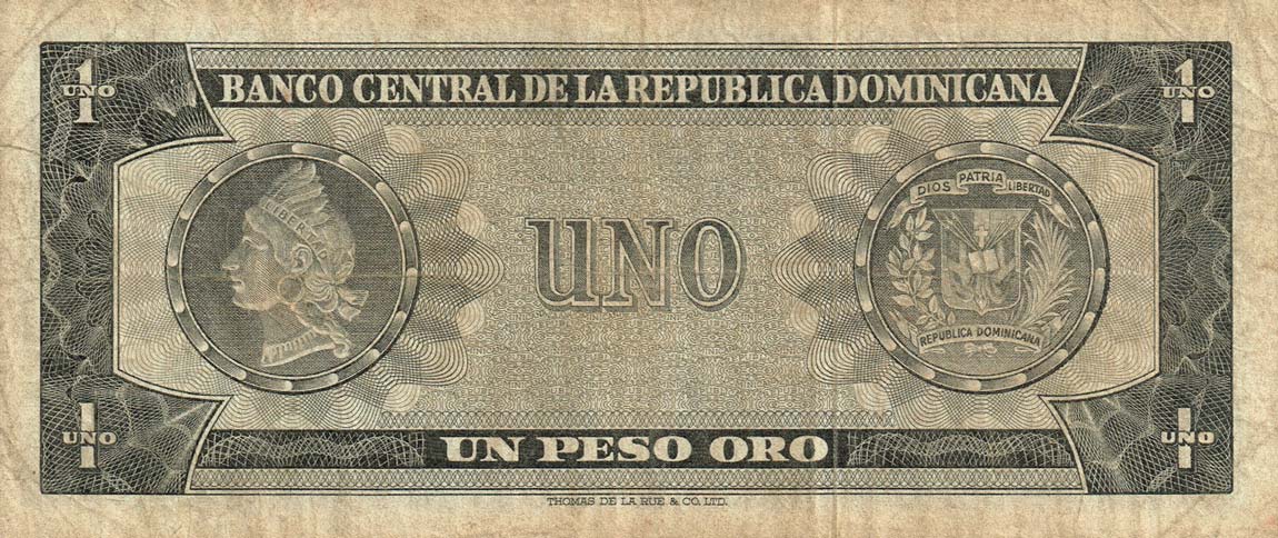 Back of Dominican Republic p107a: 1 Peso Oro from 1973