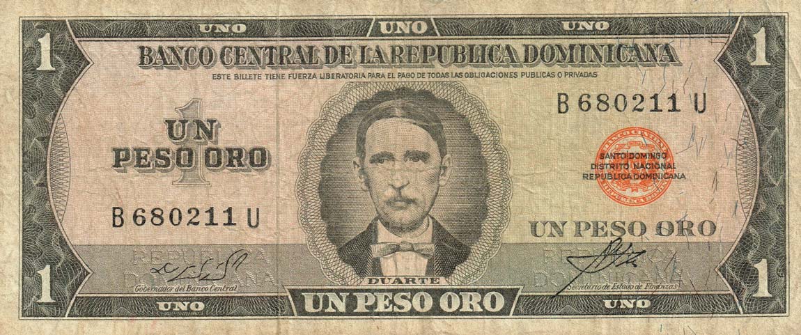 Front of Dominican Republic p107a: 1 Peso Oro from 1973
