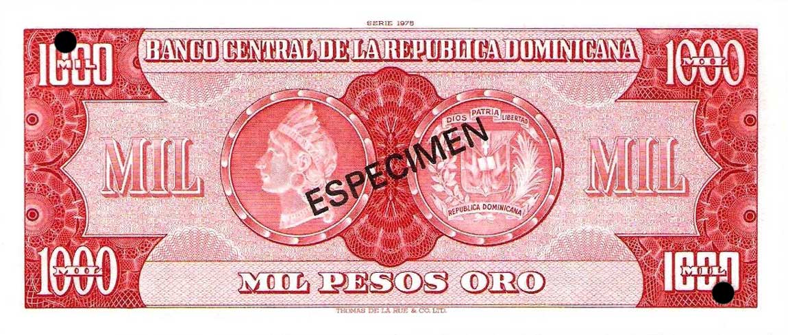 Back of Dominican Republic p115s1: 1000 Pesos Oro from 1975