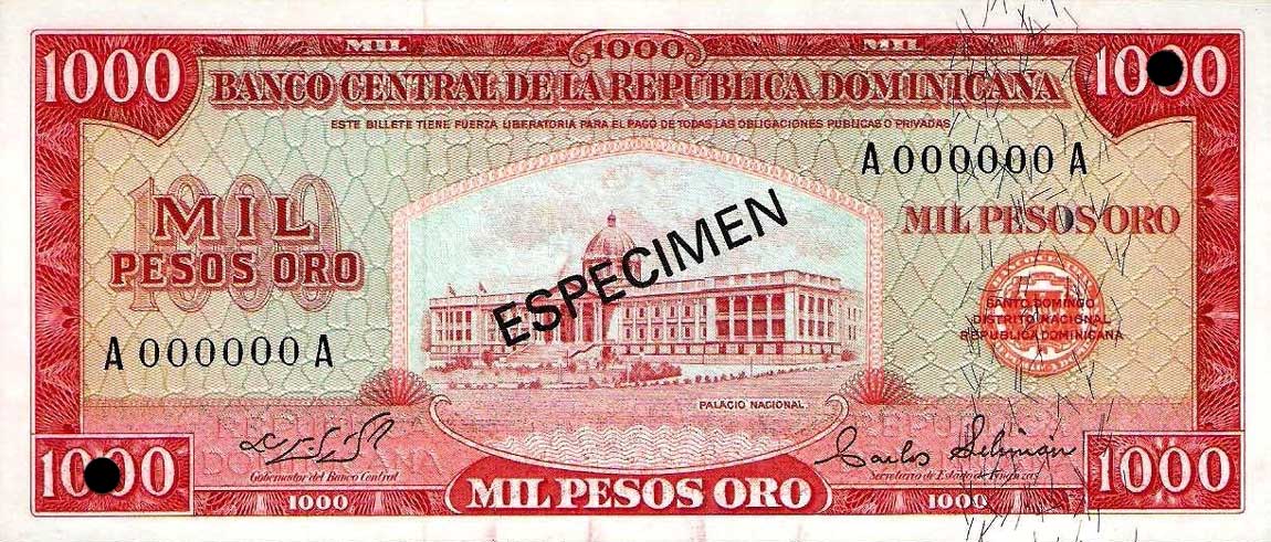 Front of Dominican Republic p115s1: 1000 Pesos Oro from 1975