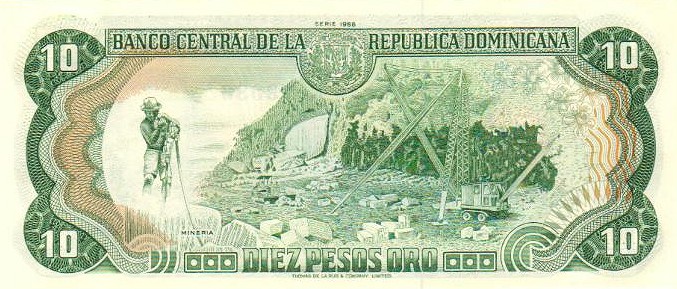 Back of Dominican Republic p119c: 10 Pesos Oro from 1985