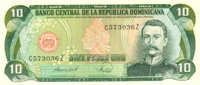 Front of Dominican Republic p119c: 10 Pesos Oro from 1985