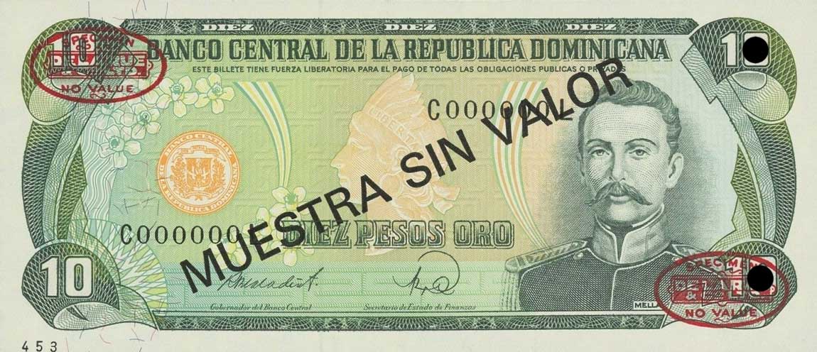 Front of Dominican Republic p119s3: 10 Pesos Oro from 1988