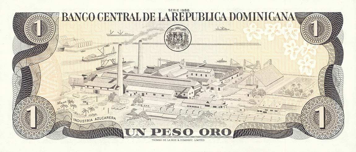 Back of Dominican Republic p126c: 1 Peso Oro from 1988