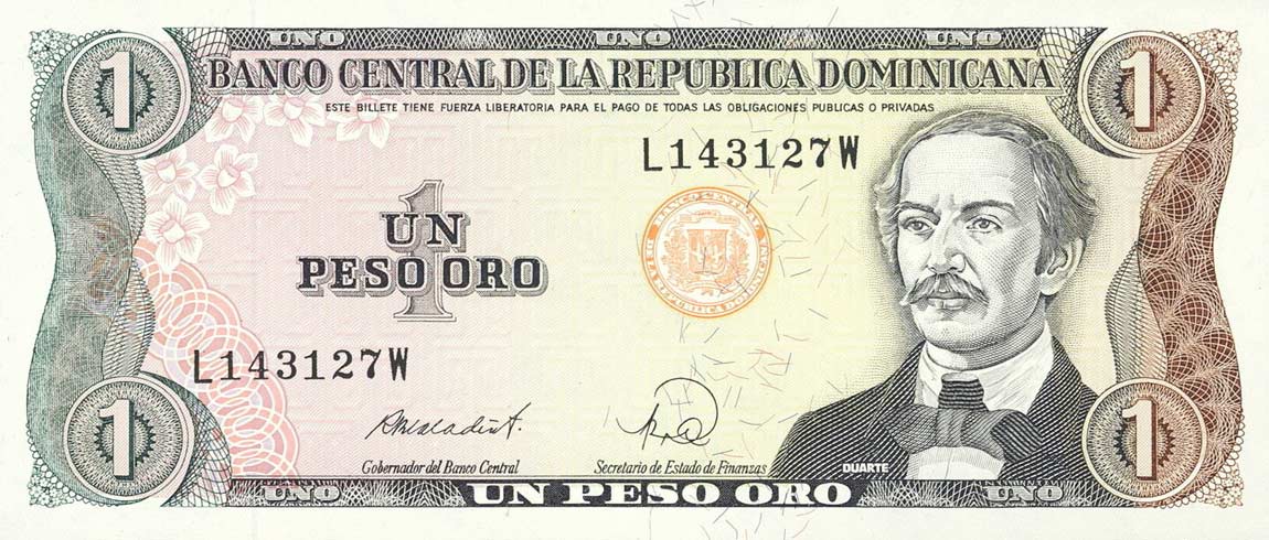 Front of Dominican Republic p126c: 1 Peso Oro from 1988
