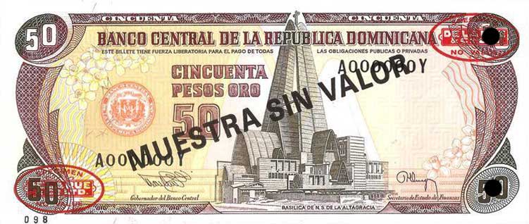 Front of Dominican Republic p135s2: 50 Pesos Oro from 1994