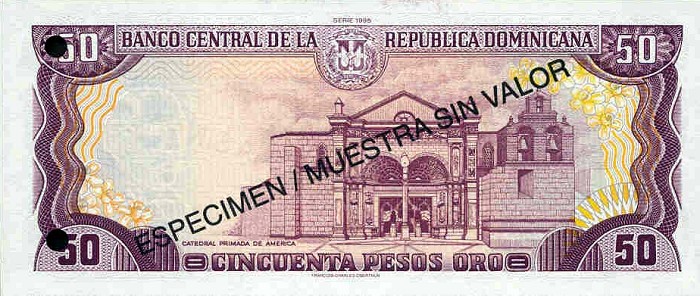 Back of Dominican Republic p149s: 50 Pesos Oro from 1995