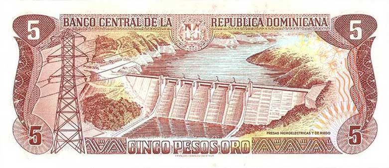 Back of Dominican Republic p152b: 5 Pesos Oro from 1997