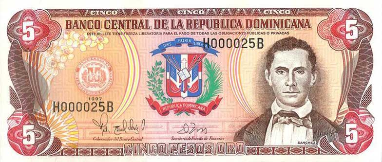 Front of Dominican Republic p152b: 5 Pesos Oro from 1997