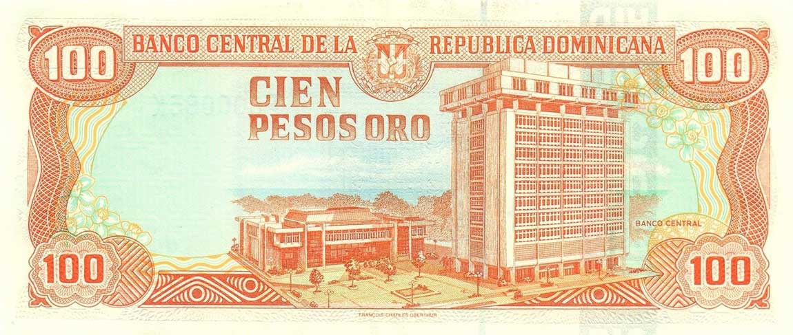 Back of Dominican Republic p156b: 100 Pesos Oro from 1998