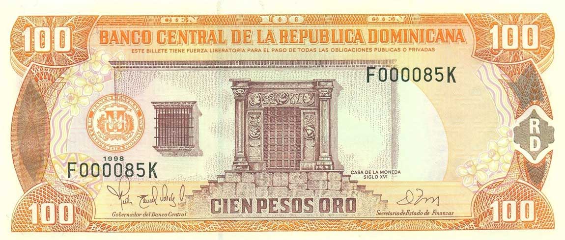 Front of Dominican Republic p156b: 100 Pesos Oro from 1998