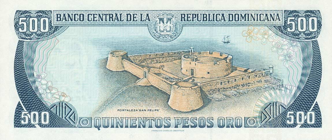 Back of Dominican Republic p157c: 500 Pesos Oro from 1998