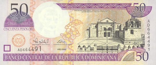 Front of Dominican Republic p161a: 50 Pesos Oro from 2000