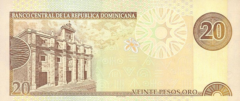 Back of Dominican Republic p166a: 20 Pesos Oro from 2000