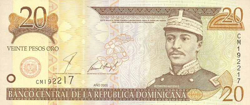 Front of Dominican Republic p166a: 20 Pesos Oro from 2000