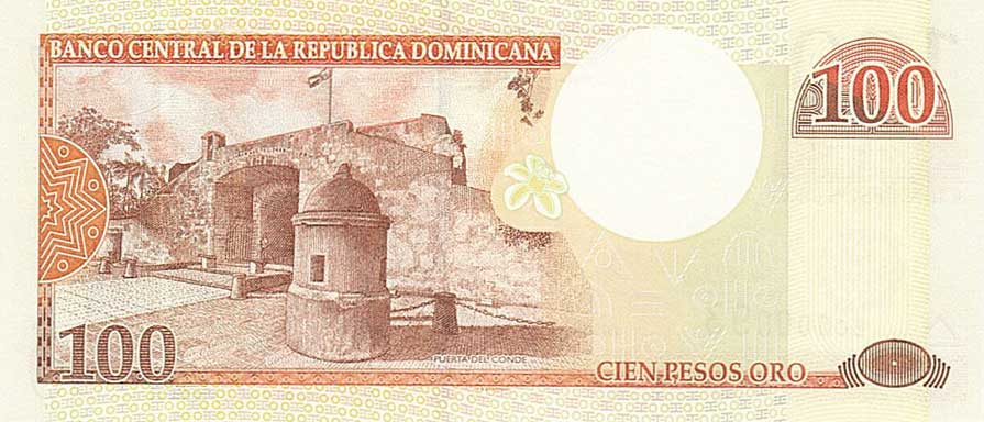Back of Dominican Republic p167a: 100 Pesos Oro from 2000