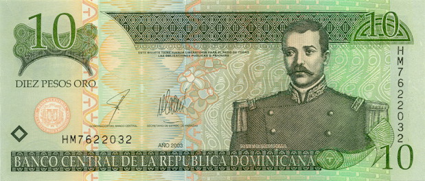 Front of Dominican Republic p168a: 10 Pesos Oro from 2002