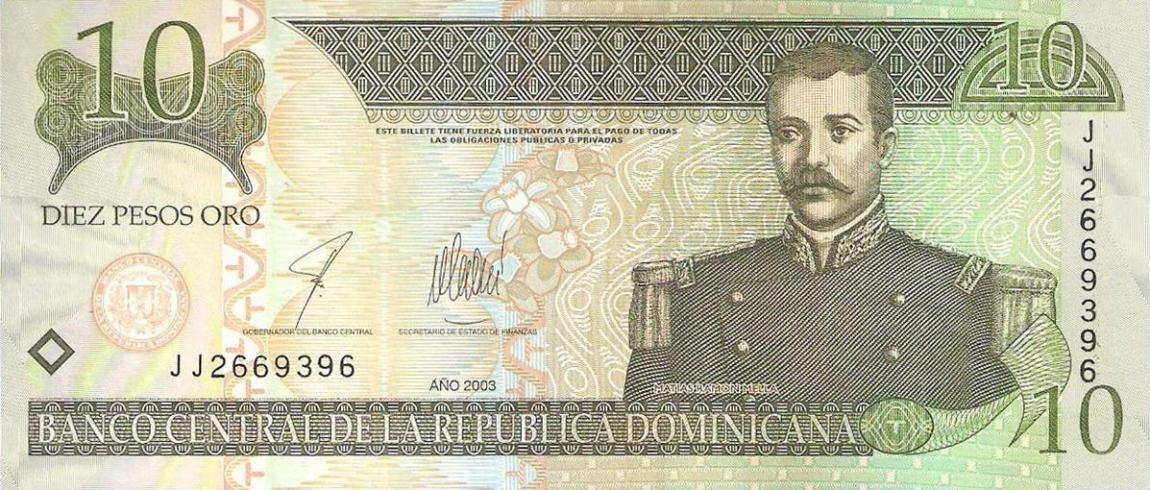 Front of Dominican Republic p168c: 10 Pesos Oro from 2003