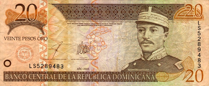 Front of Dominican Republic p169a: 20 Pesos Oro from 2001