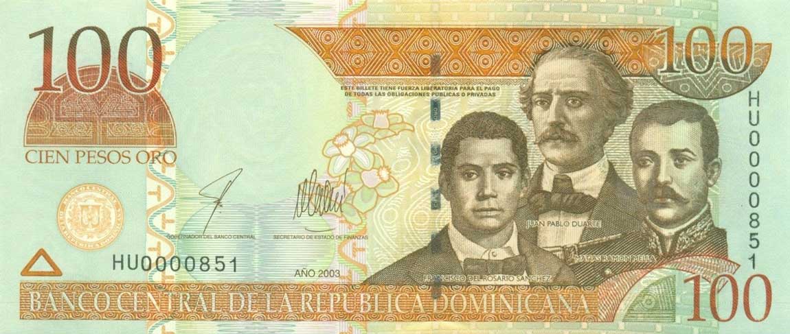 Front of Dominican Republic p171c: 100 Pesos Oro from 2003