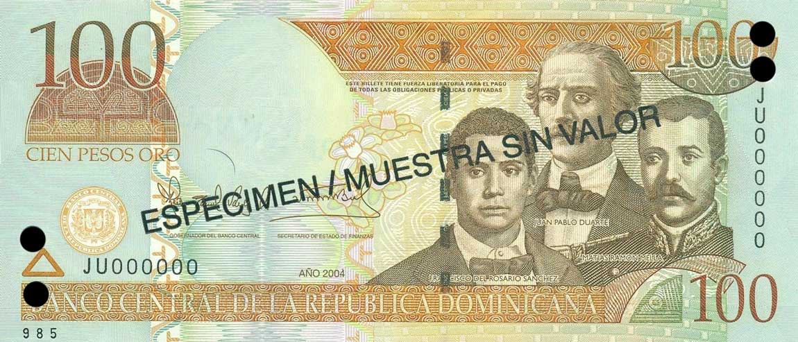 Front of Dominican Republic p171s4: 100 Pesos Oro from 2004