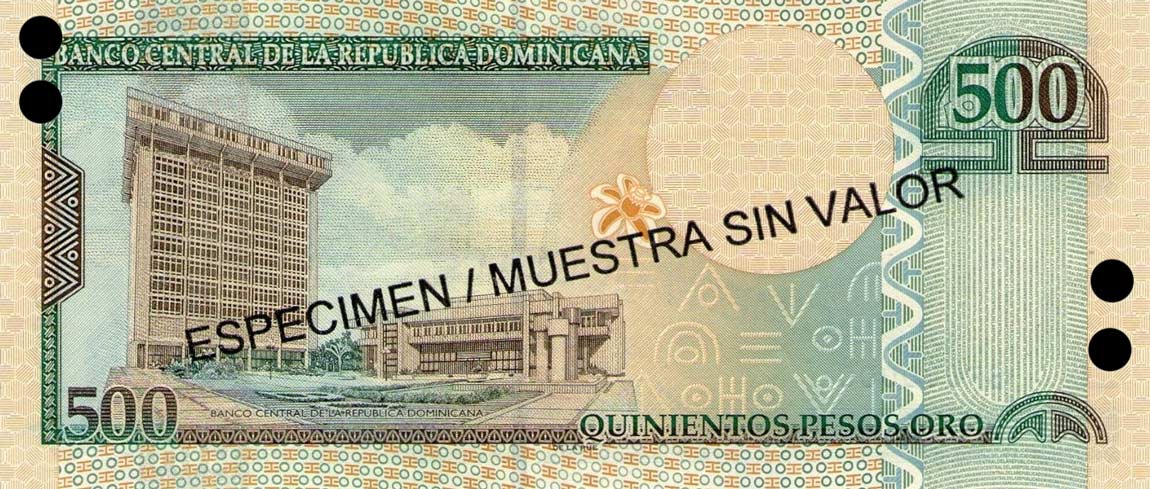 Back of Dominican Republic p172s1: 500 Pesos Oro from 2002
