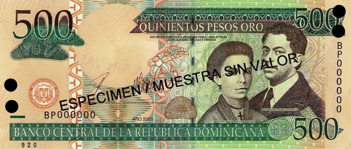 Front of Dominican Republic p172s1: 500 Pesos Oro from 2002