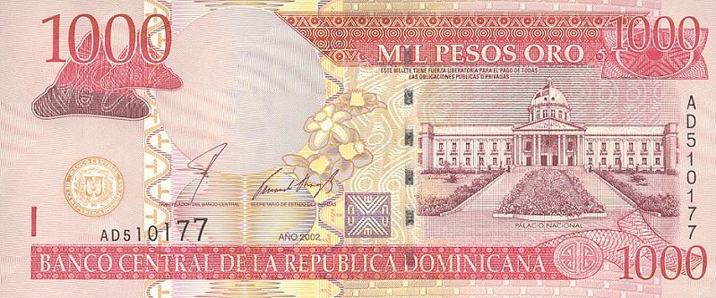Front of Dominican Republic p173a: 1000 Pesos Oro from 2002