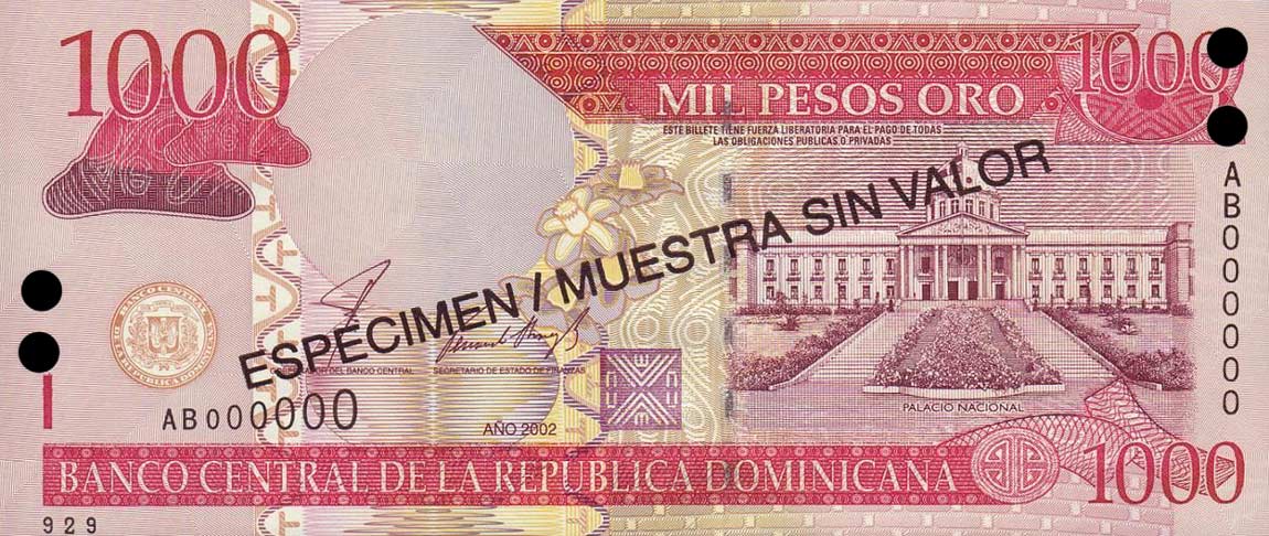 Front of Dominican Republic p173s1: 1000 Pesos Oro from 2002