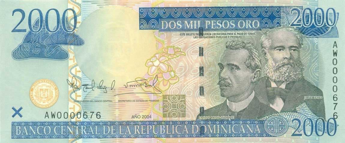 Front of Dominican Republic p174c: 2000 Pesos Oro from 2004