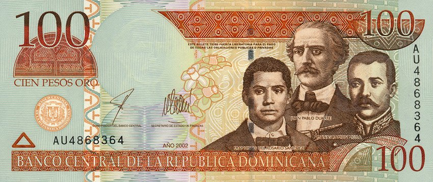 Front of Dominican Republic p175a: 100 Pesos Oro from 2002