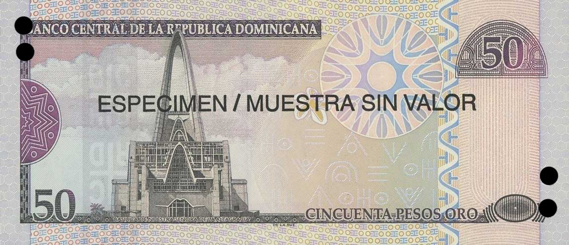 Back of Dominican Republic p176s1: 50 Pesos Oro from 2006