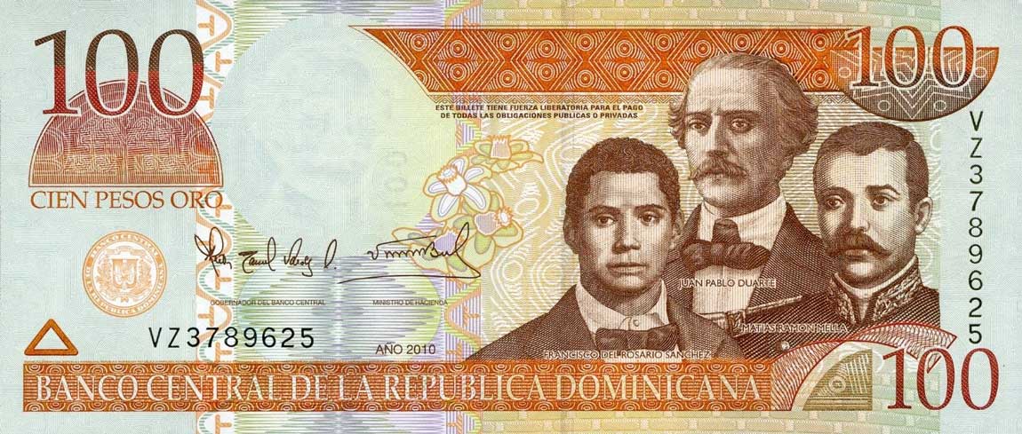 Front of Dominican Republic p177c: 100 Pesos Oro from 2010