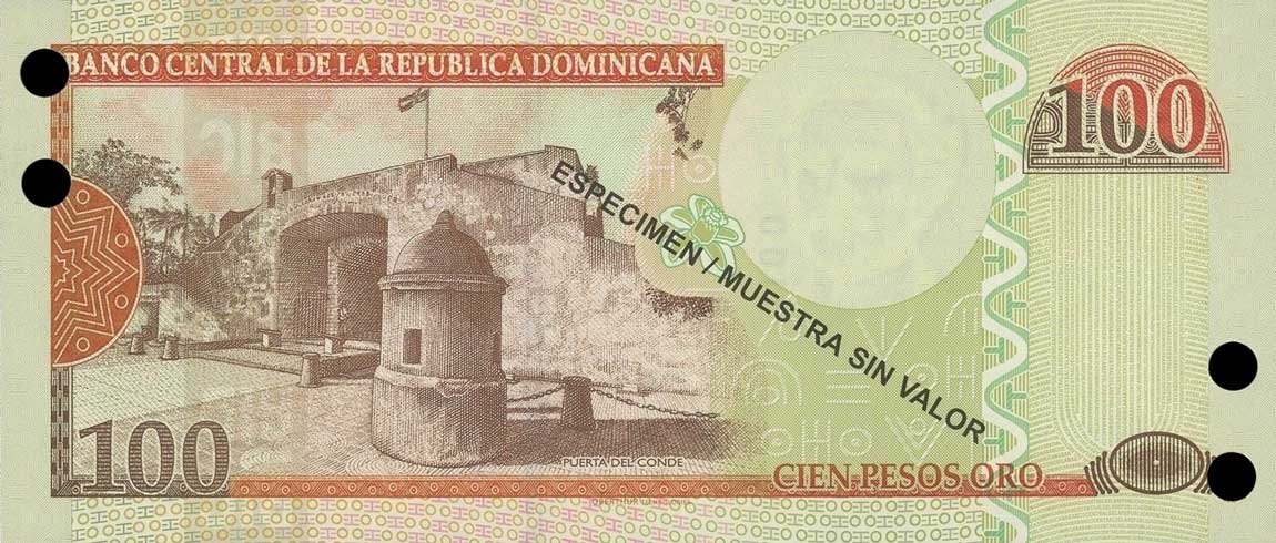 Back of Dominican Republic p177s3: 100 Pesos Oro from 2010